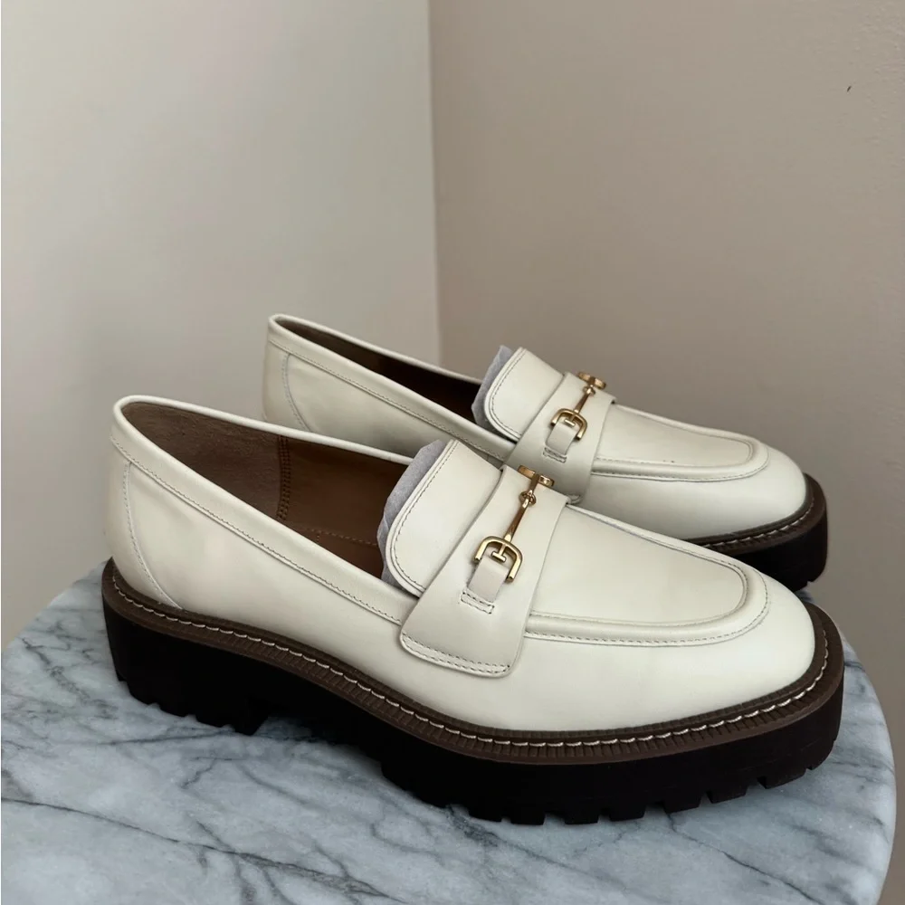 Sam Edelman Ivory Laurs Lug Sole Loafer Women’s Size 9 NIB Leather Gold Bit - Picture 4 of 10